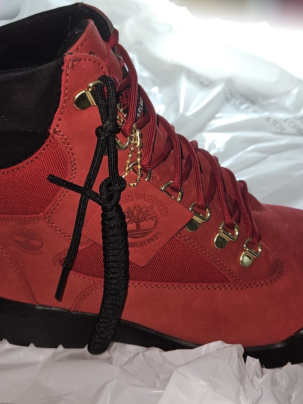 Timberland Men's Red and Black Lace-Up Waterproof Boot